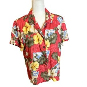 Jamaica Bay Hawaiian women’s large button down short sleeve‎ 100% rayon vacation